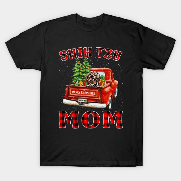 Christmas Shih Tzu Mom Santa Hat Truck Tree Plaid Dog Mom Christmas T-Shirt by intelus